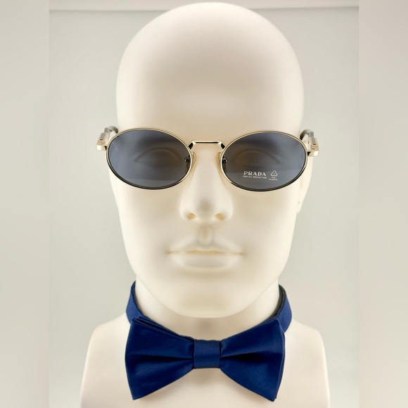 Prada Logo Sunglasses SPR65Z Pale Gold Acetate Frame With Gray oval Lens UNISEX! - Picture 5 of 15